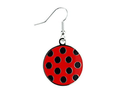 Polka Dot Red & Black Dangle Earrings