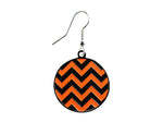 Chevron Black & Orange Round Dangle Earrings