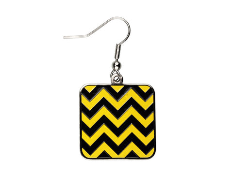 Chevron Black & Yellow Square Dangle Earrings